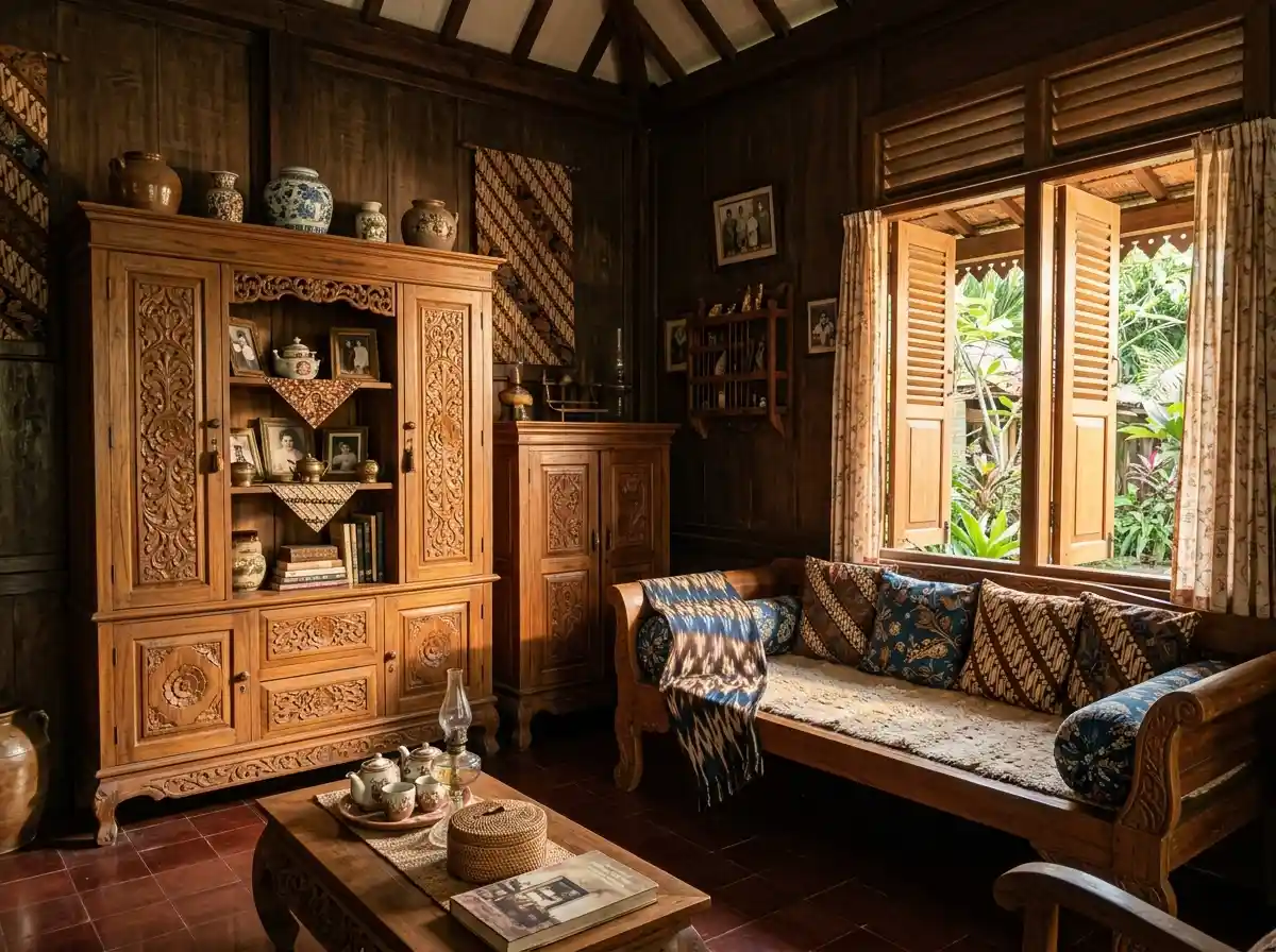 Lemari kayu jati solid yang awet sebagai furniture warisan keluarga.