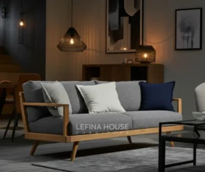 Sofa Rangka Kayu Jati dengan Bantalan Modern