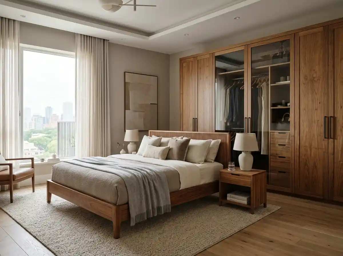 Paket interior apartemen mewah kamar tidur kayu jati