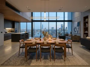 Meja makan furniture kayu jati modern apartemen mewah