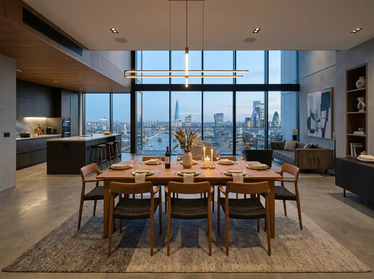 Meja makan furniture kayu jati modern apartemen mewah