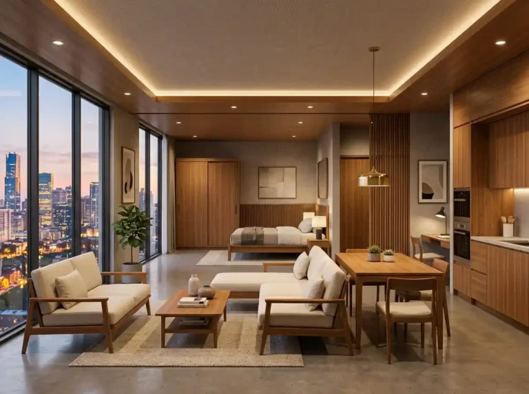 Set paket interior apartemen mewah kayu jati modern