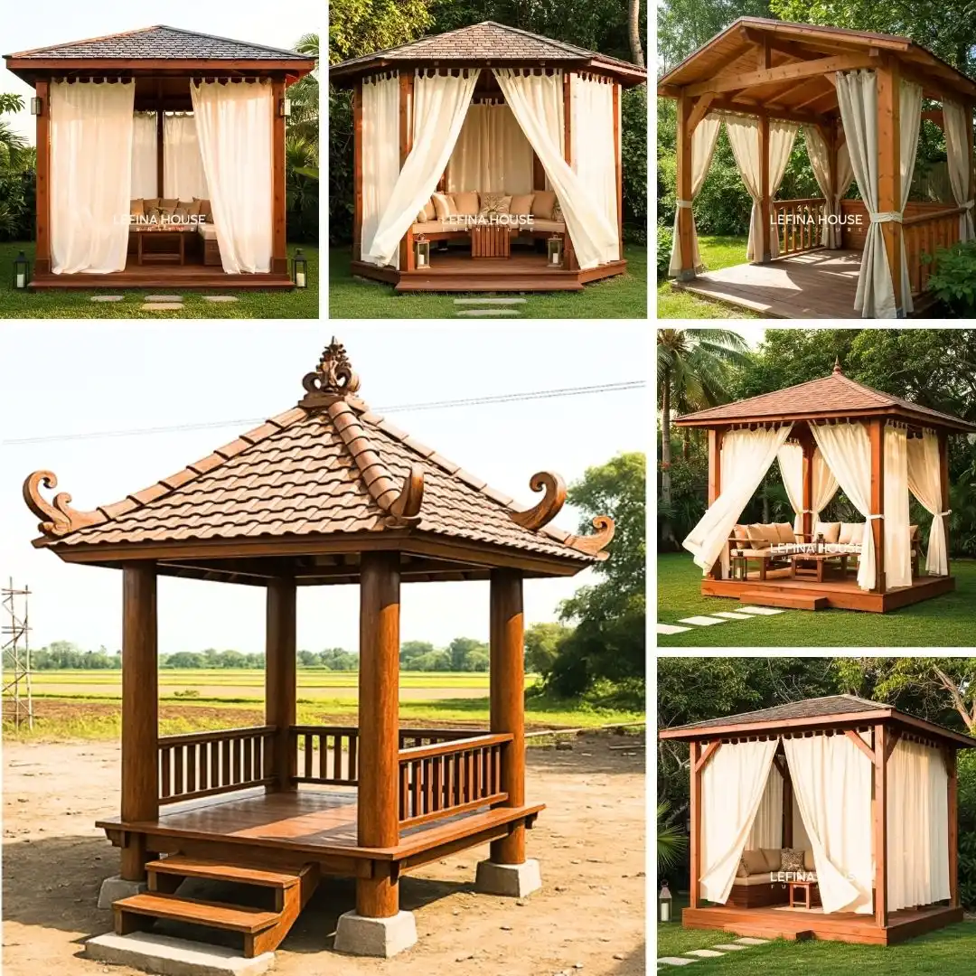 gazebo kayu modern dengan sentuhan tradisional