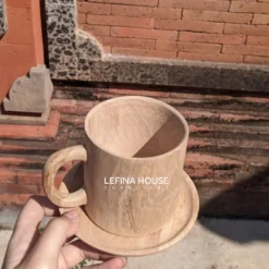 Gelas cangkir estetis kayu jati handmade - furniture Jepara - Lefina House