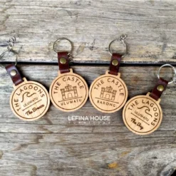 Gantungan kunci bulat kayu jati estetik - furniture Jepara - Lefina House