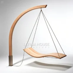 Ayunan gantung jati Jepara model lengkung minimalis dengan tali baja kuat