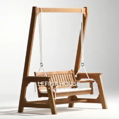 Ayunan jati gantung untuk teras rumah, tali putih dan dudukan busa bergaya Skandinavia