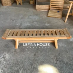Bangku kayu jati panjang 150cm desain minimalis modern tanpa sandaran untuk ruang cafe atau rumah