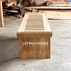 Bangku kayu jati panjang 150cm desain minimalis simpel untuk cafe dan ruang makan modern