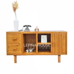 Bufet Minimalis Serbaguna dengan Laci dan Rak Terbuka