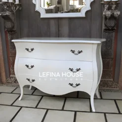 Bufet klasik 3 laci warna putih untuk ruang tamu elegan