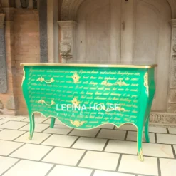 Bufet klasik laci gaya French commode warna hijau duco
