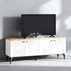 Buffet TV Putih Kombinasi Kayu Natural Jepara