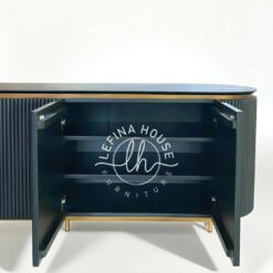 Credenza Kayu Gelap Garis Vertikal Elegan Murah