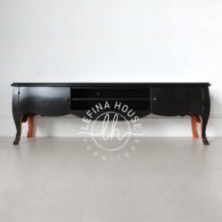 Credenza jati minimalis hitam panjang untuk ruang keluarga modern – LBUF132 – furniture jati