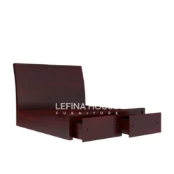 Tempat tidur jati model Yoyo bergaya minimalis modern dengan garis tegas dan finishing natural