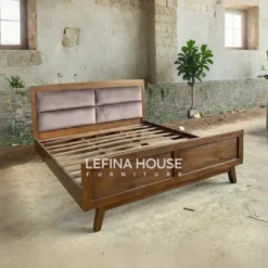 Dipan Kayu Jati Minimalis Modern dengan Sandaran Busa warna krem