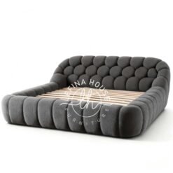 tempat tidur upholstery abu tua desain unik busa tebal