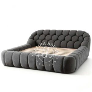 tempat tidur upholstery abu tua desain unik busa tebal