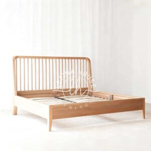 tempat tidur kayu natural sandaran jeruji skandinavia