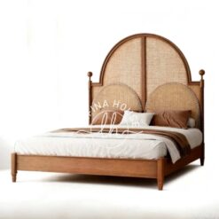 tempat tidur kayu rotan lengkung gaya tropis natural