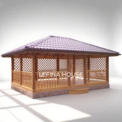 Gazebo kayu jati custom dengan ukiran artistik dan gaya estetik klasik Eropa