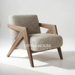 Kursi lounge jati dengan rangka Z-frame dan busa penuh, model retro warna coklat walnut