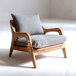 Kursi lounge jati abu muda desain minimalis.