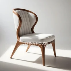 Kursi wingback jati sandaran tinggi melengkung dan jok tebal, desain modern minimalis