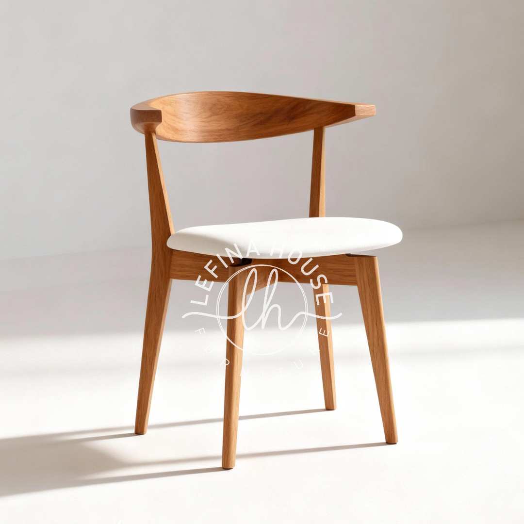 Kursi makan kayu jati sandaran lengkung minimalis