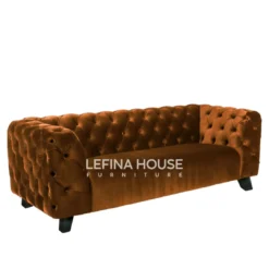 Sofa tamu minimalis elegan love seat bludru coklat
