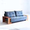Sofa jati dua dudukan kain biru