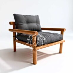 Armchair jati minimalis abu gelap