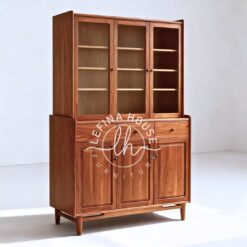 Lemari pajangan jati 3 pintu rak kaca minimalis