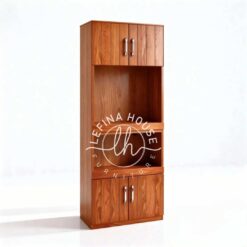 Lemari buku jati minimalis 2 pintu rak terbuka