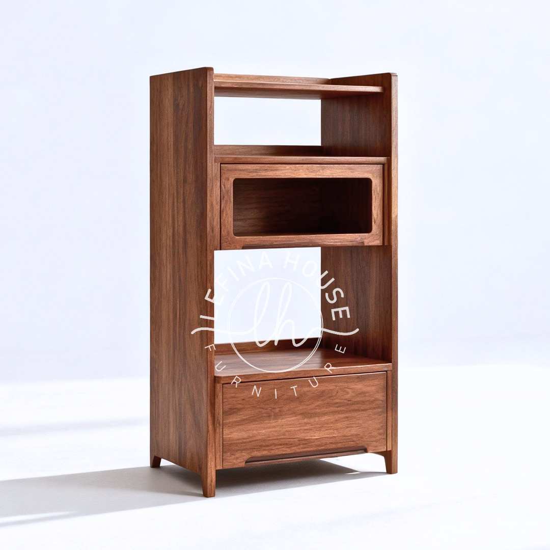 Rak pajangan kayu jati minimalis tiga tingkat