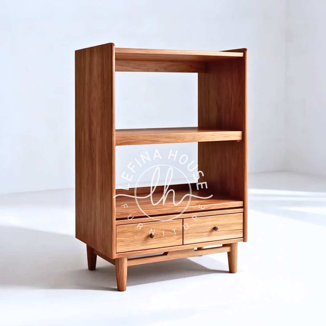 Rak pajangan minimalis jati dengan laci bawah