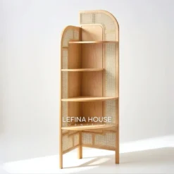 Lemari hias sudut rotan kayu jati minimalis Jepara