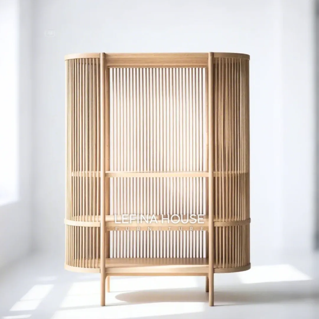 Lemari terbuka modern jati desain kisi Jepara