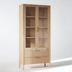 Lemari hias jati 2 pintu kaca minimalis modern