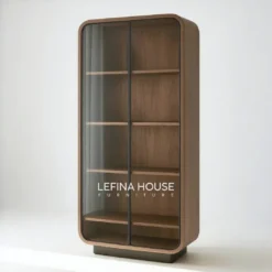 Lemari kaca koleksi jati model modern Jepara