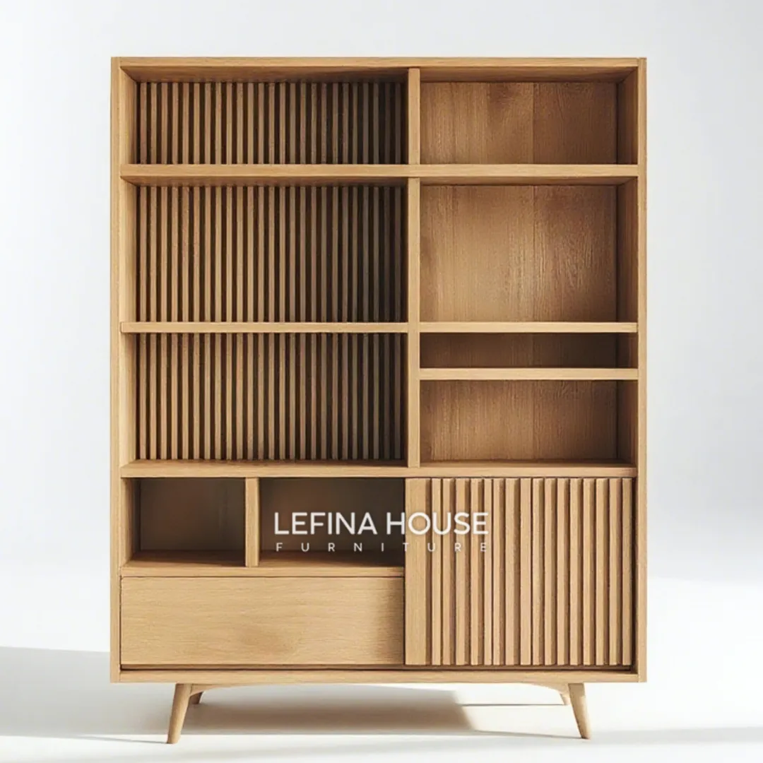 Lemari Scandinavian minimalis kayu jati solid Jepara