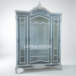Lemari pajangan shabby chic biru putih furniture Jepara Lefina House