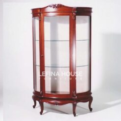 Lemari pajangan kaca lengkung kayu jati minimalis ukir - Furniture Jepara Lefina House