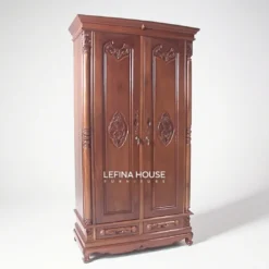 Lemari Kayu Jati 2 Pintu Ukiran Tradisional LLPK005 - Furniture Jepara Klasik oleh Lefina House Furniture Jepara