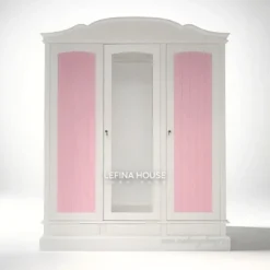 Lemari anak perempuan 3 pintu duco pink putih model shabby chic - furniture jepara