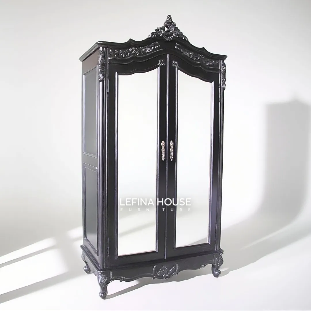 Lemari cermin klasik elegan hitam silver duco - furniture jepara