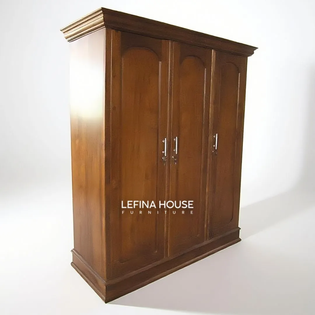 Lemari pakaian 3 pintu minimalis jati finishing semi gloss - furniture jepara