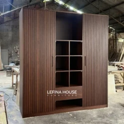 Lemari Pakaian Minimalis 2 Pintu Kayu Jati Warna Walnut Furniture Jepara
