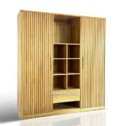 Lemari Pakaian Minimalis 2 Pintu Kayu Jati Natural Bleaching Furniture Jepara